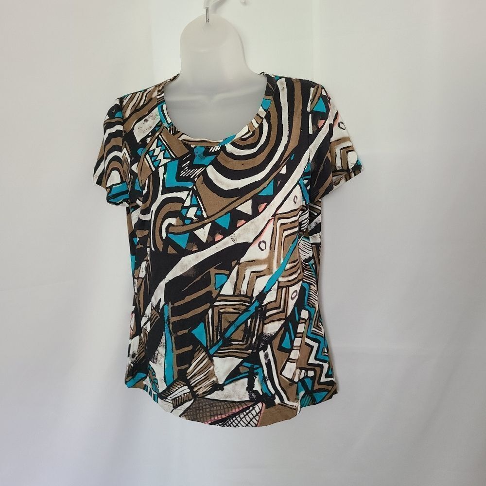 Lafayette 148 NY Multi Color Geometric Abstract shirt sleeve shirt